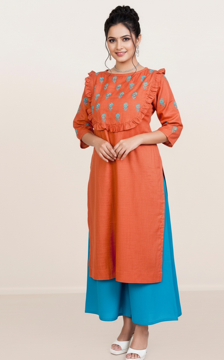 Rust Blossom Chikankari Kurta