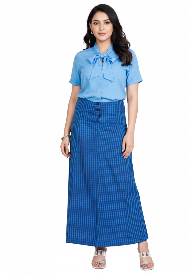 Azure Gingham Maxi Skirt