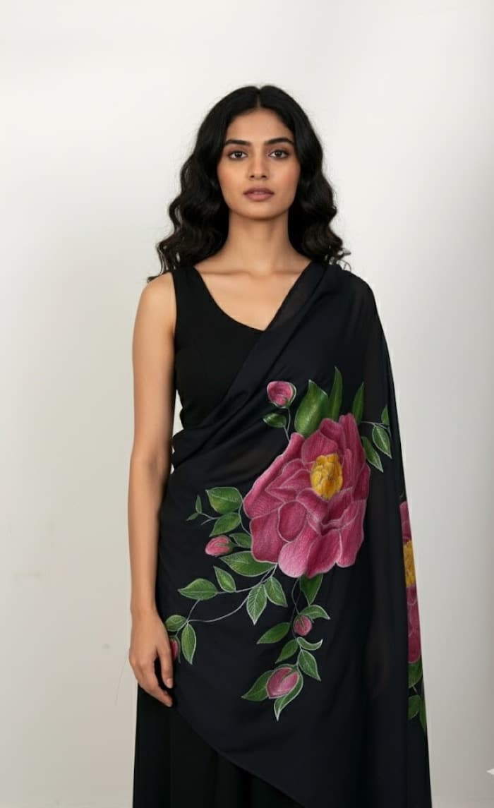 "Fuchsia Bloom" Hand-Painted Silk Stole