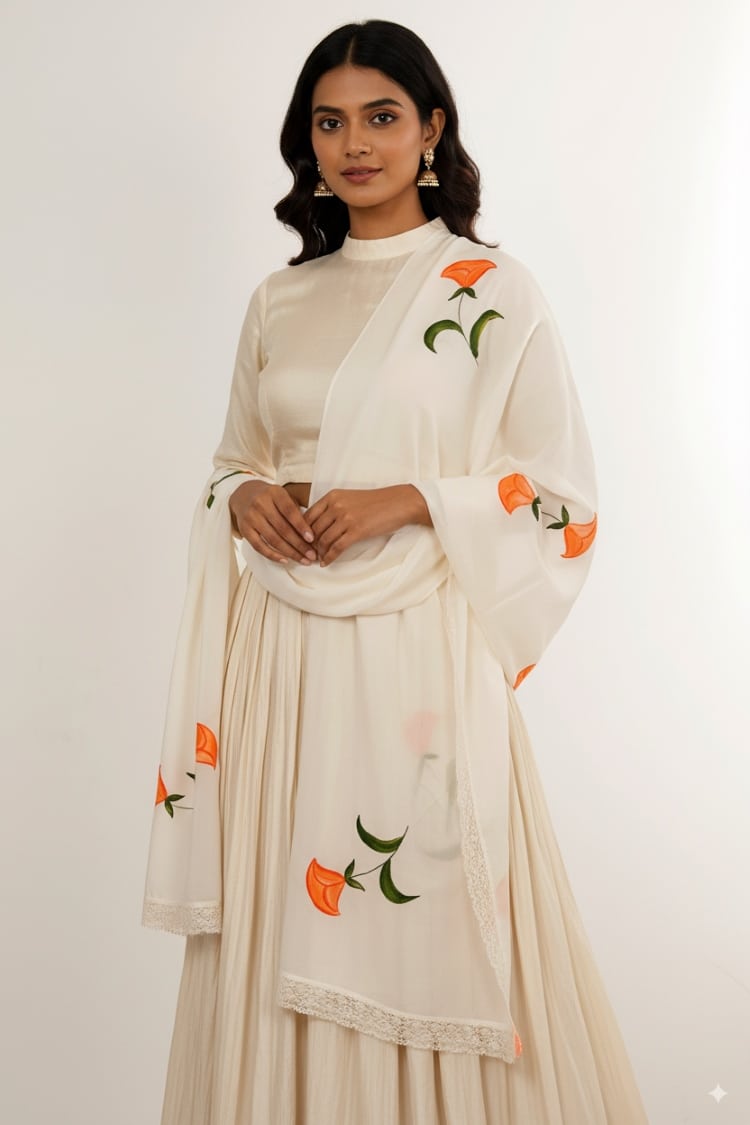 Oleander motif silk stole