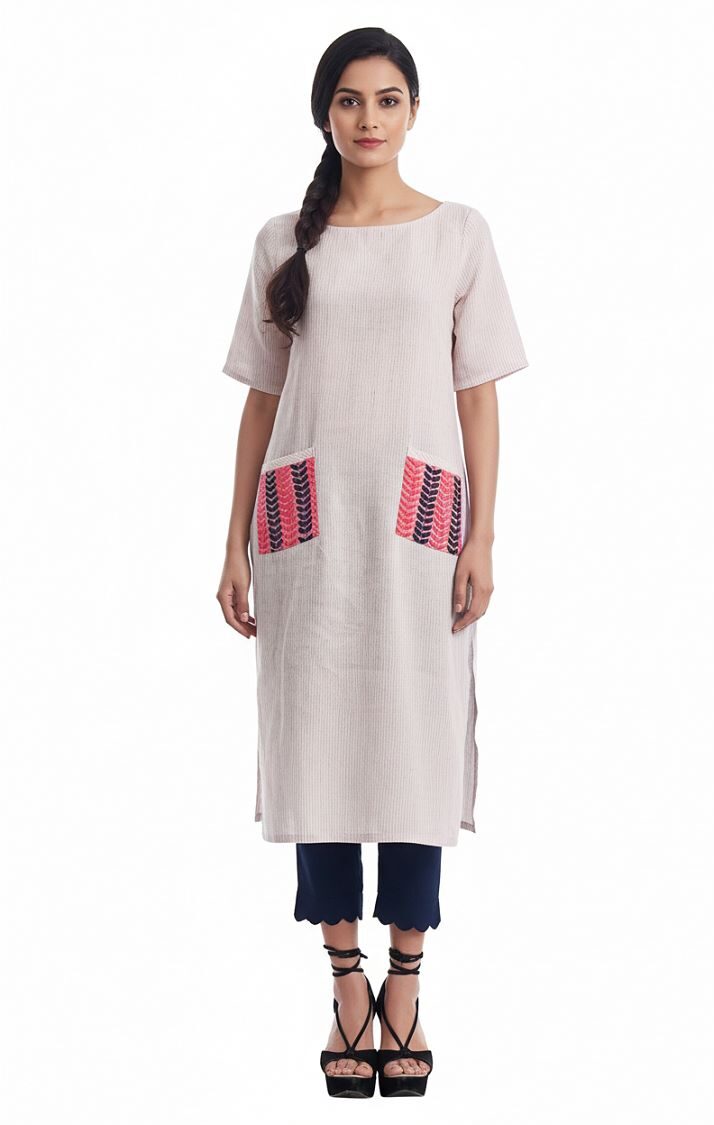 Ivory Linen Patch Chikankari Kurta