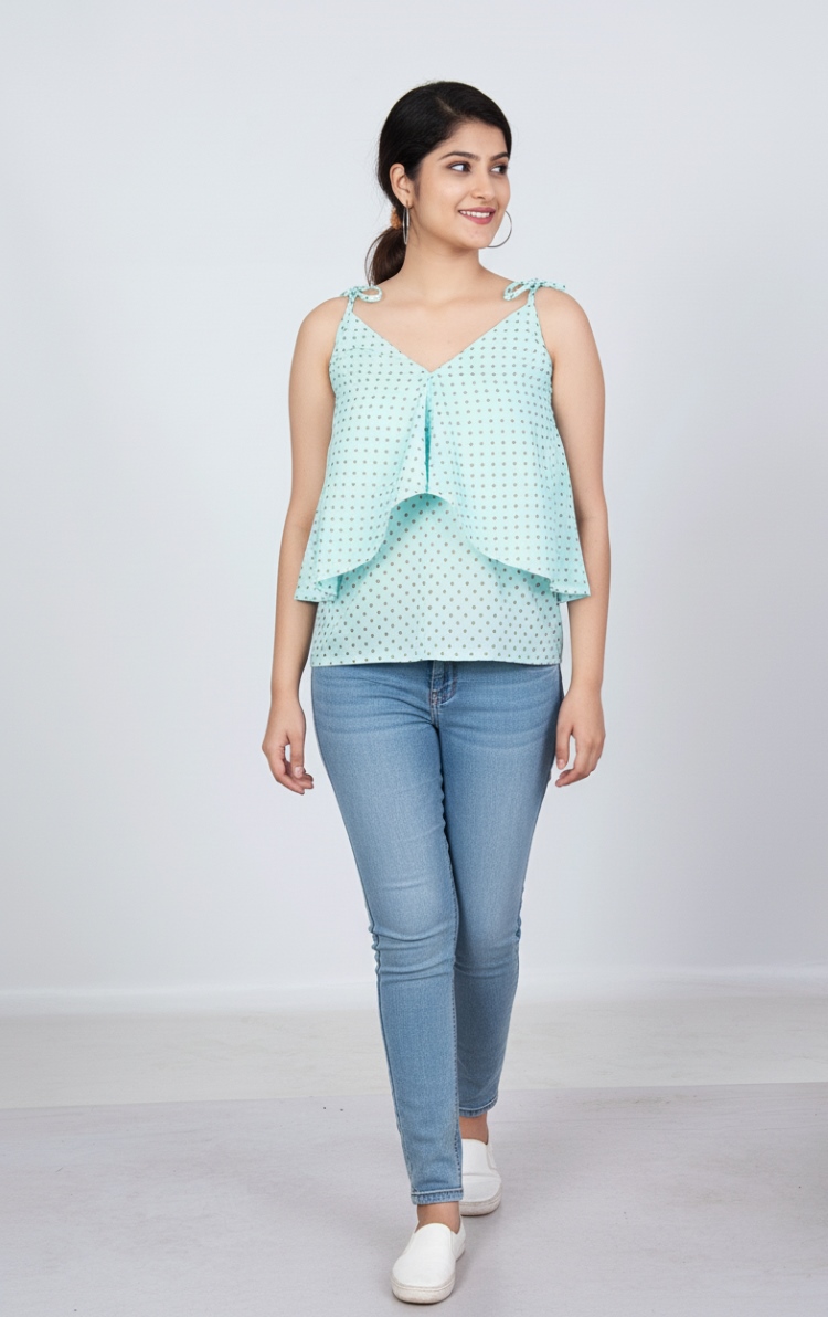 Aqua Whisper Ruffled Top