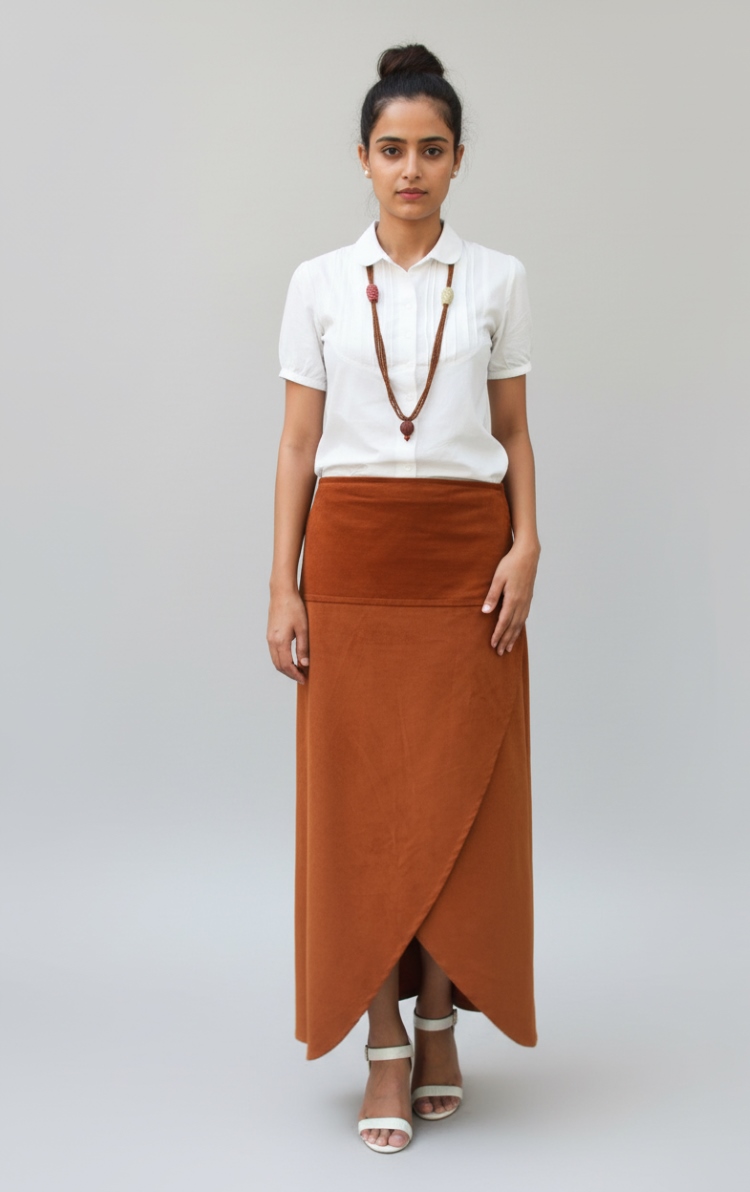 Terracotta Wrap Corduroy Skirt