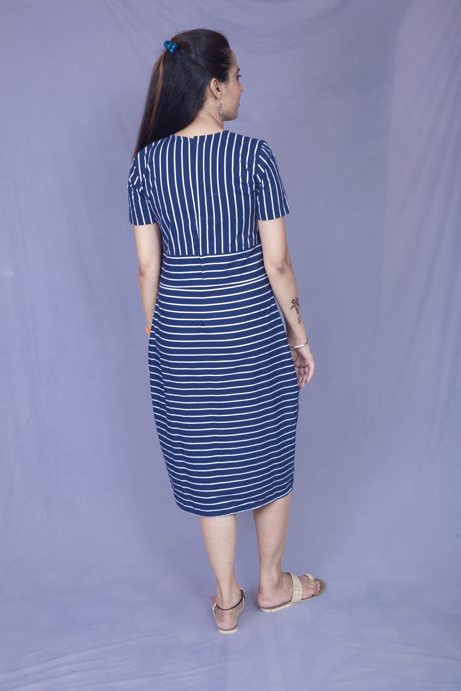Blue slit organic cotton dress-4