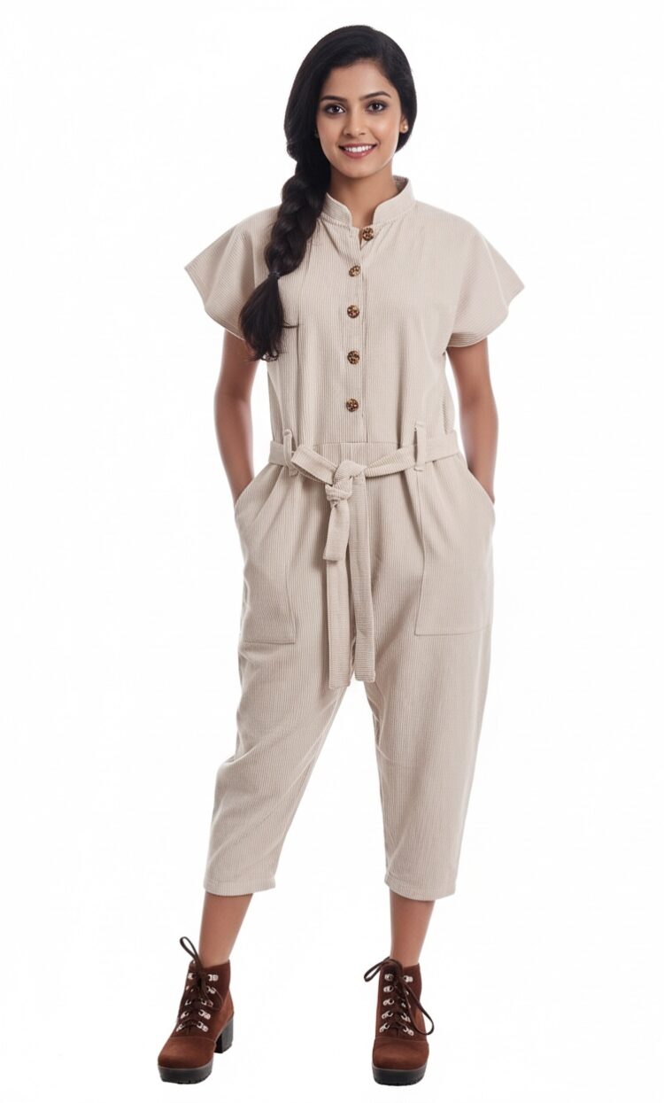Beige Corduroy Jumpsuit