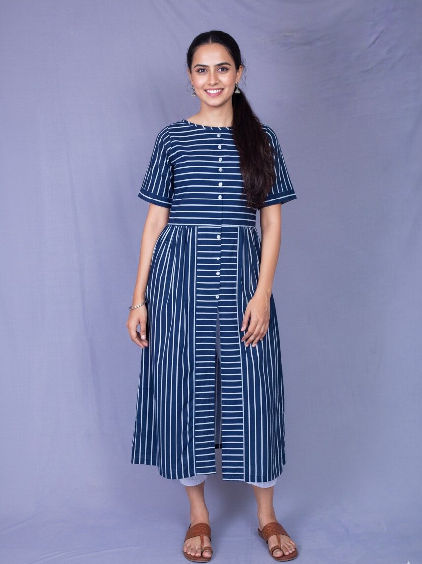 Indigo lines midi dress/kurta