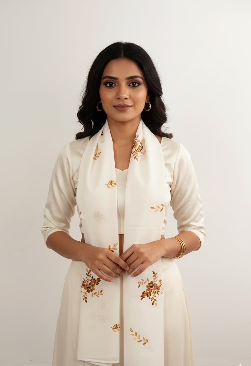 Hand painted Golden leaf stole