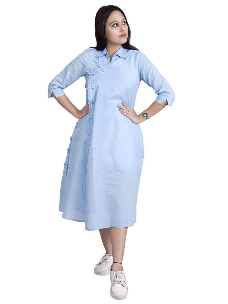 Sky Blue Sleeves Collar Dress | Niradi Women Collection