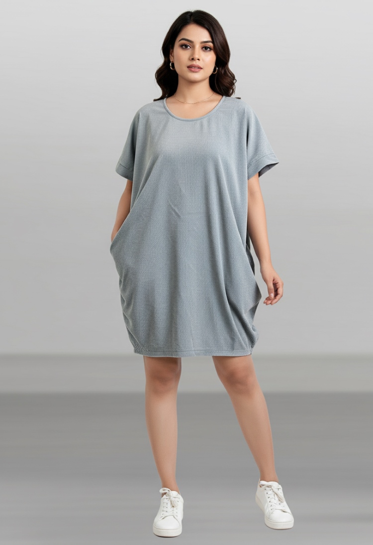 Mist Grey Corduroy Balloon Dress