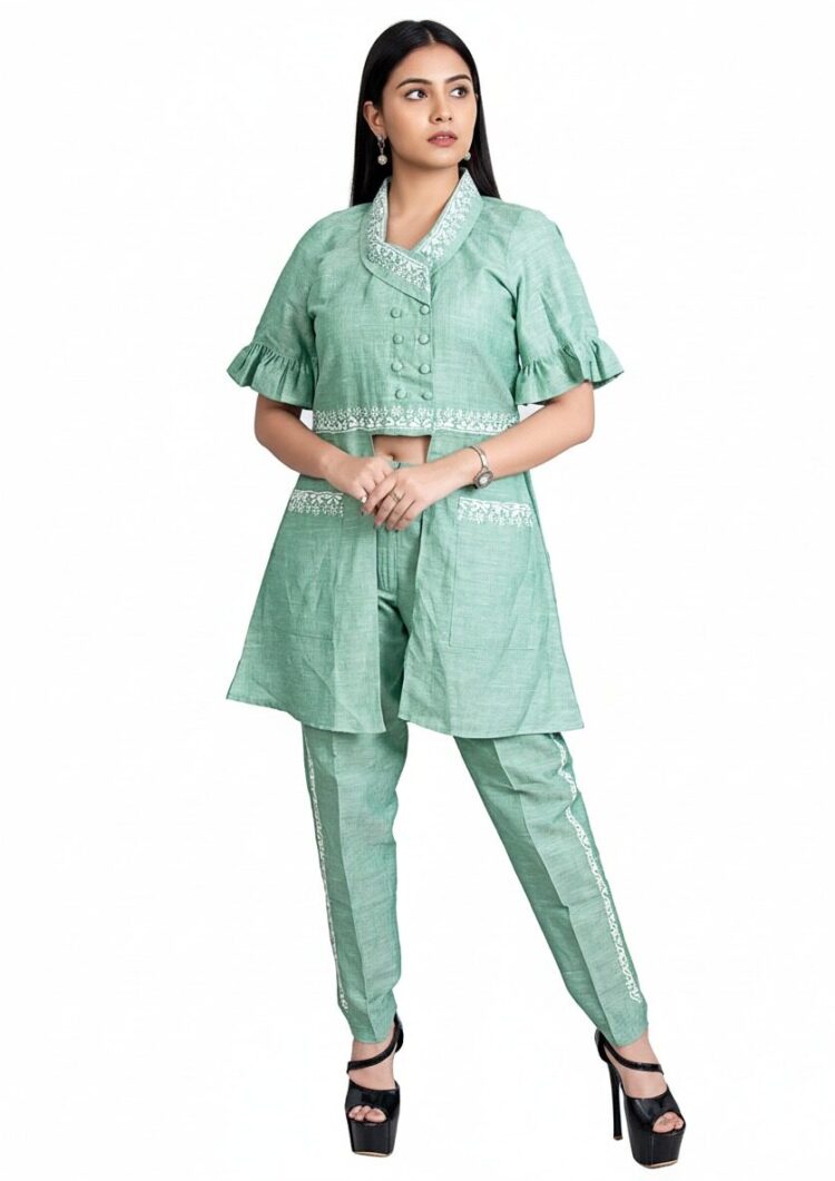 "Verdant Willow" Embroidered Linen Co-ord Set