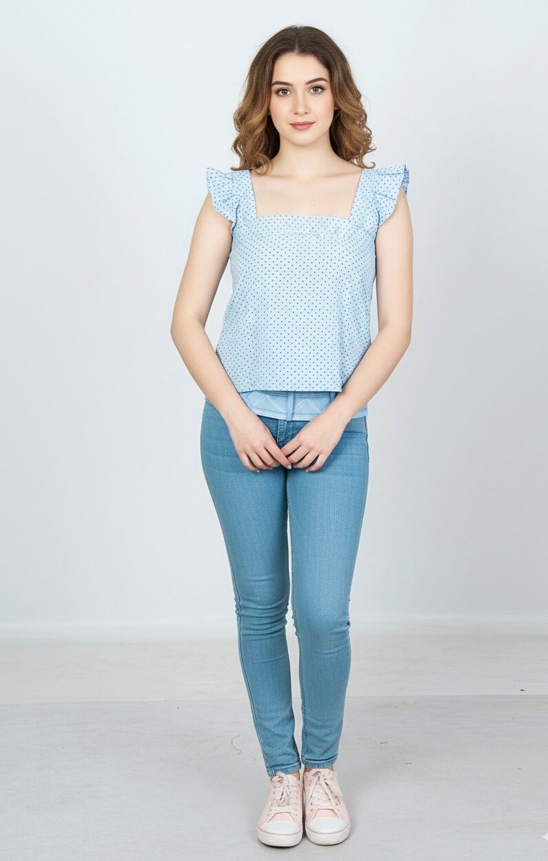 Asmani Polka Ruffle Top