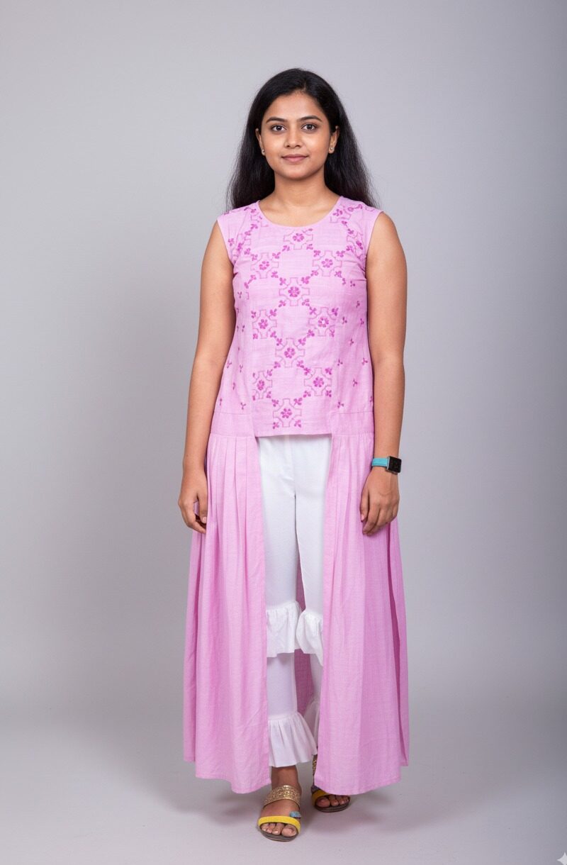 Blush Blossom Linen Chikankari Kurta