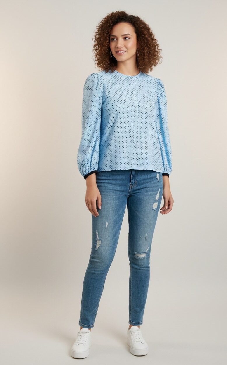 Long sleeves polka dot top